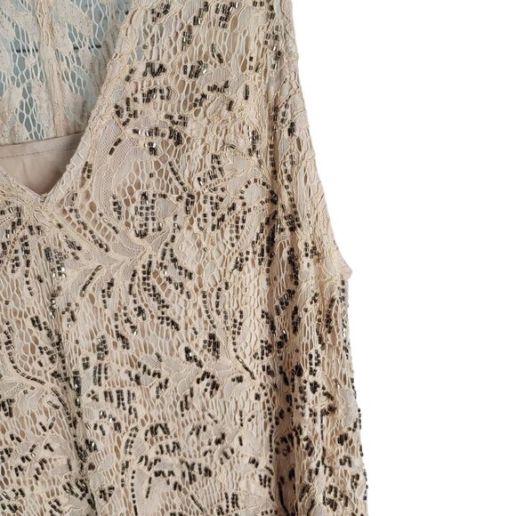 Free People Shine On Mini Dress Brown Nude Small Bead Lace Sleeveless Cocktail - Picture 3 of 13